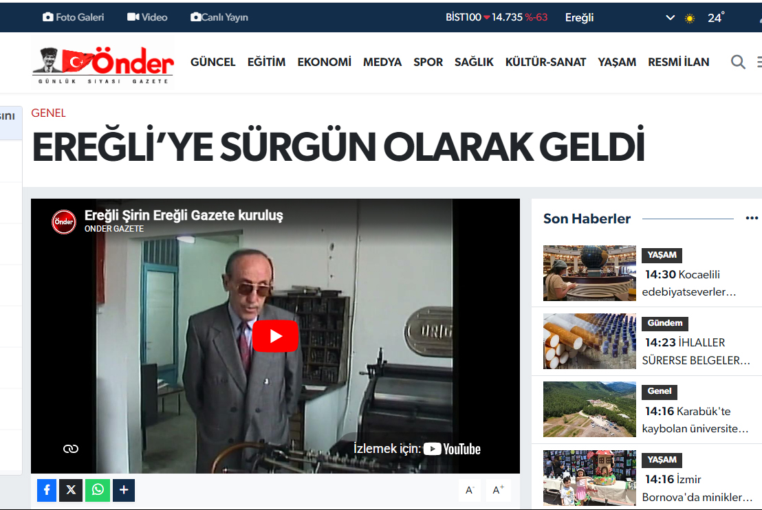Önder Gazetesi, Bedri Erel’in 25 Yıl önceki röportajını 69. Yılda yeniden yayınlandı